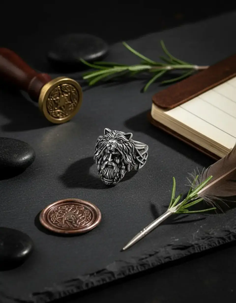 Anillo Vikingo Odin Lobo Color Plata Acero Inoxidable Hombre 9
