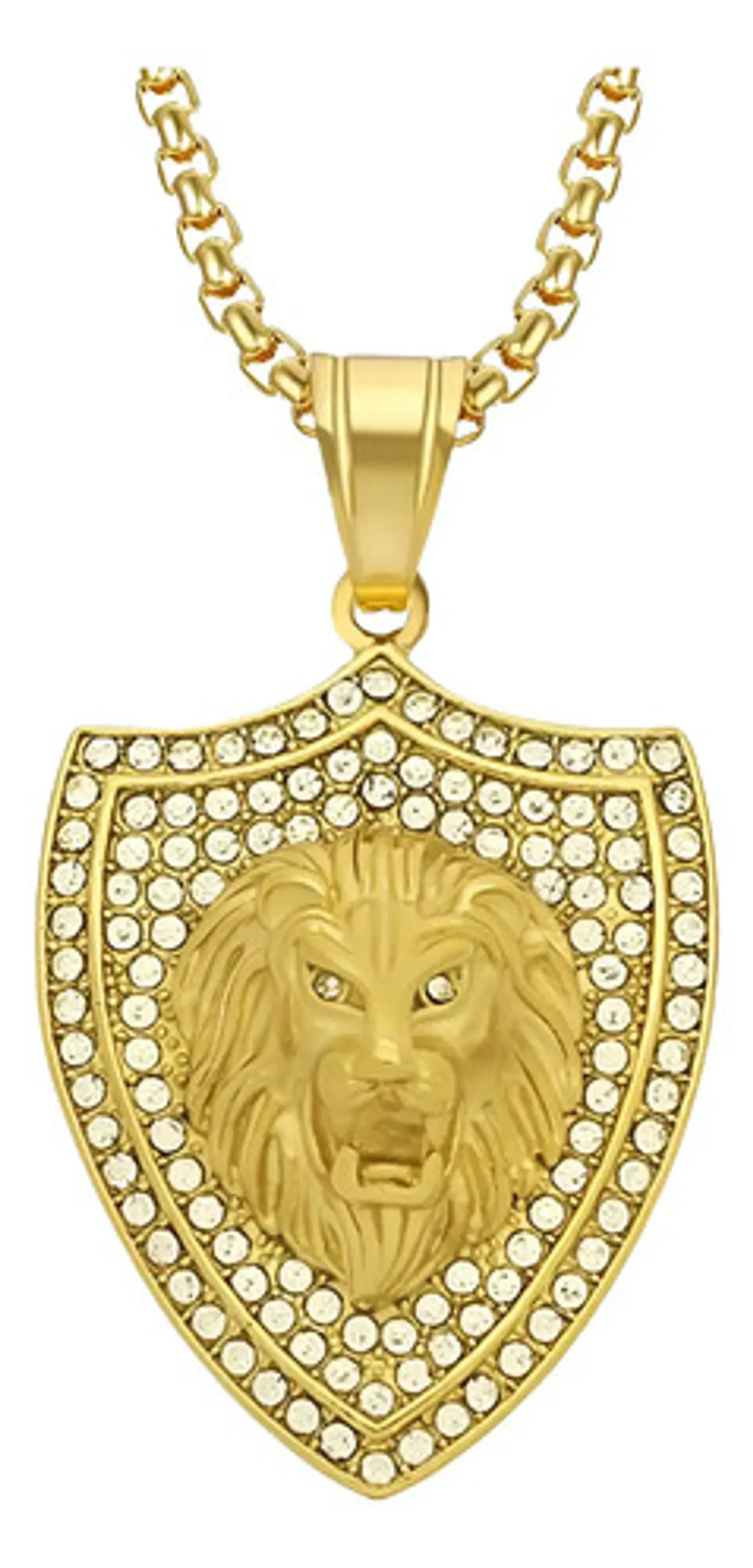 Collar Dije Escudo Leon Color Oro Acero Inoxidable Hombre 1