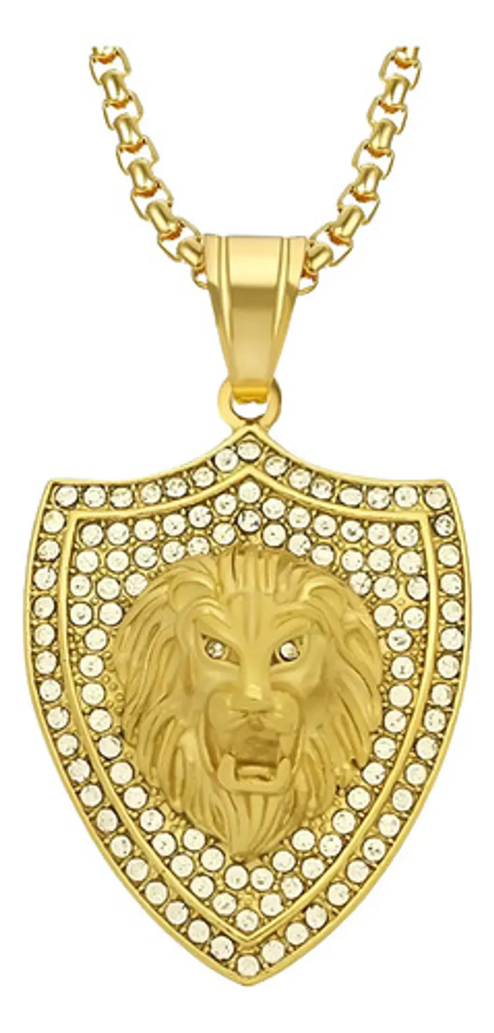 Collar Dije Escudo Leon Color Oro Acero Inoxidable Hombre 1