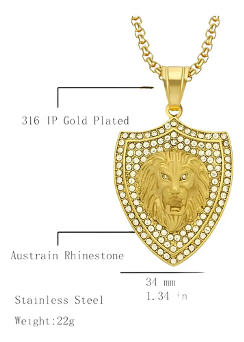 Collar Dije Escudo Leon Color Oro Acero Inoxidable Hombre 2