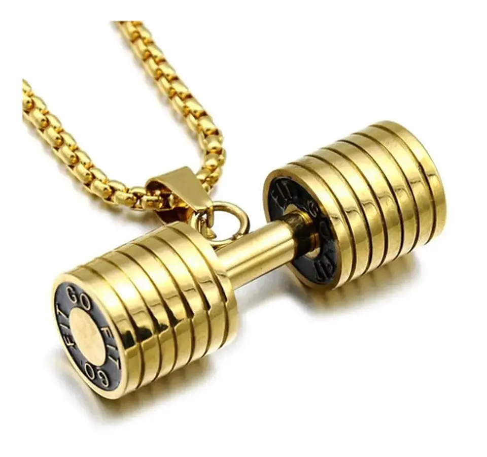Collar Dije Mancuerna Color Oro Acero Inoxidable Para Hombre 1