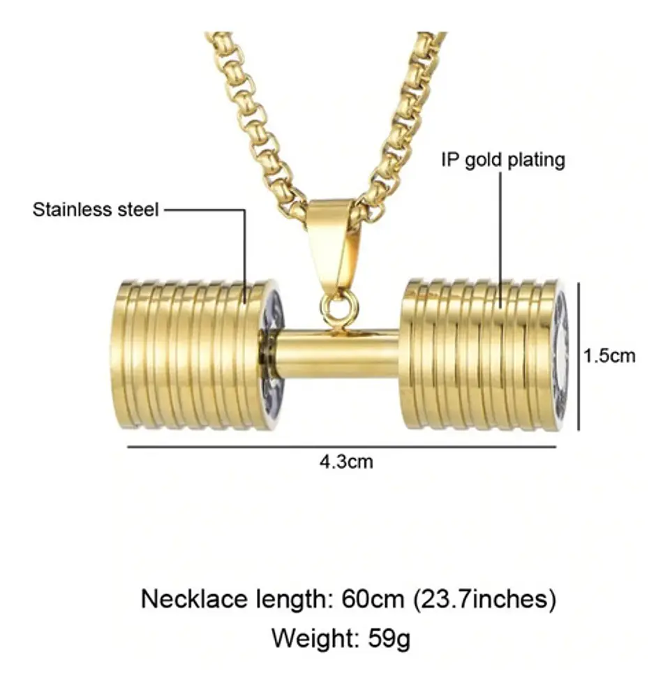 Collar Dije Mancuerna Color Oro Acero Inoxidable Para Hombre 4
