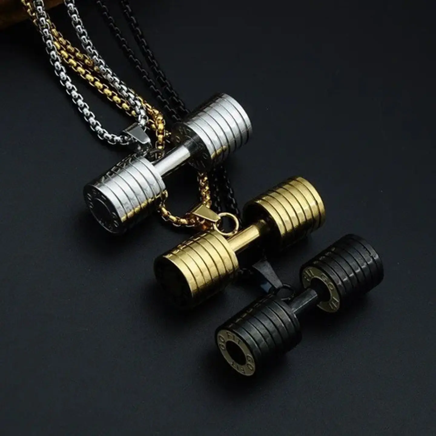 Collar Dije Mancuerna Color Oro Acero Inoxidable Para Hombre 8