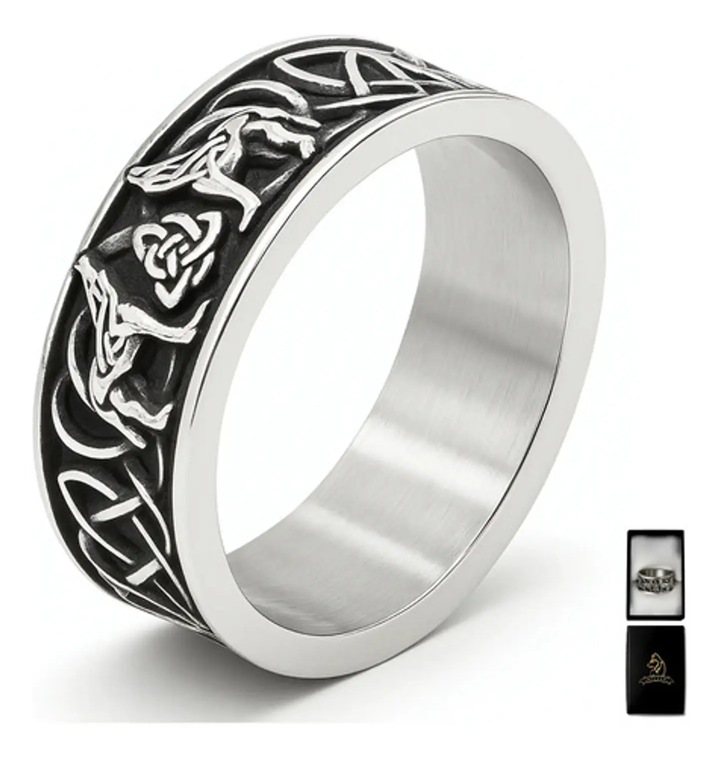 Anillo Vikingo Lobo Color Plata Acero Inoxidable Para Hombre 1