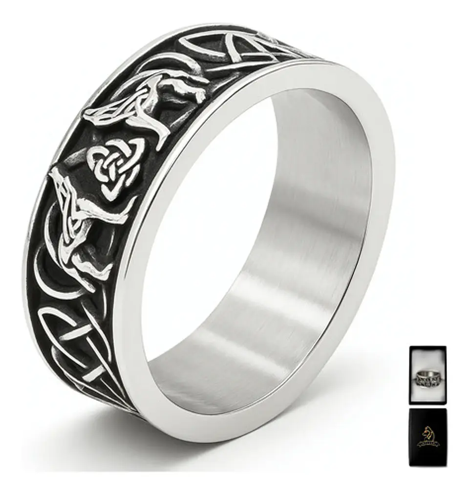 Anillo Vikingo Lobo Color Plata Acero Inoxidable Para Hombre 1