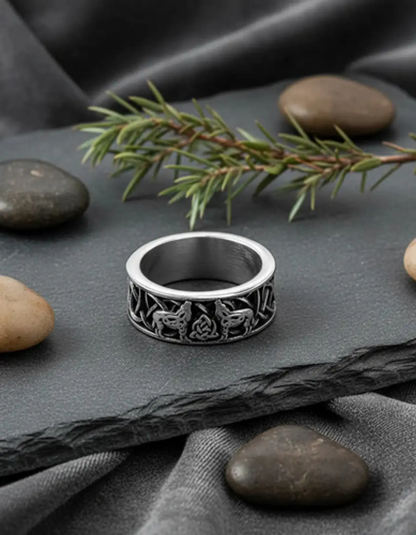 Anillo Vikingo Lobo Color Plata Acero Inoxidable Para Hombre 6