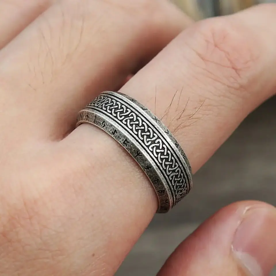 Anillo Clásico Vikingo Color Plata Acero Inoxidable Hombre 16