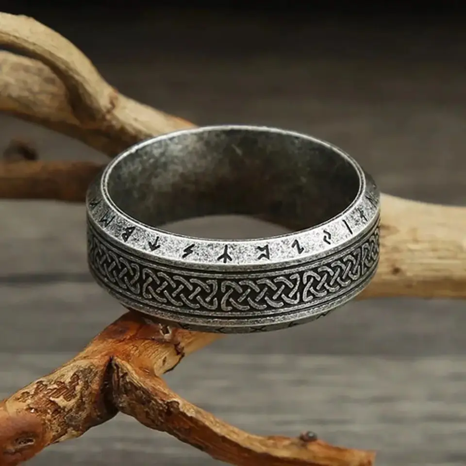 Anillo Clásico Vikingo Color Plata Acero Inoxidable Hombre 19