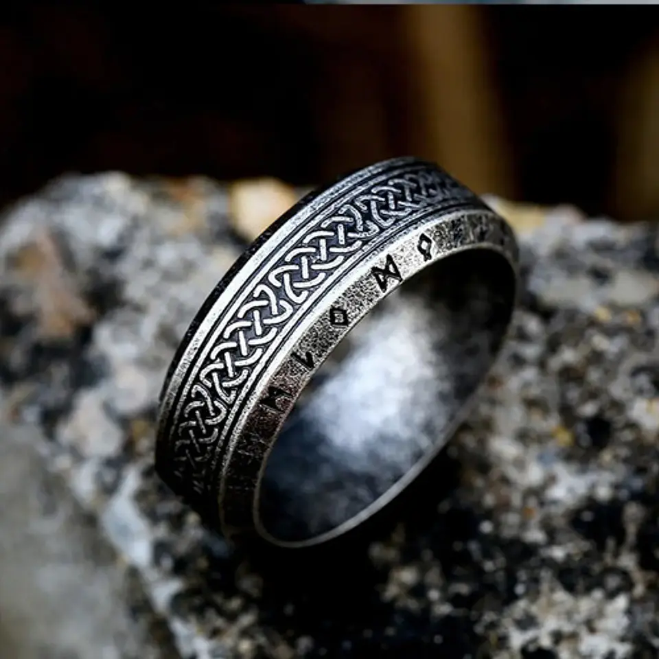 Anillo Clásico Vikingo Color Plata Acero Inoxidable Hombre 21