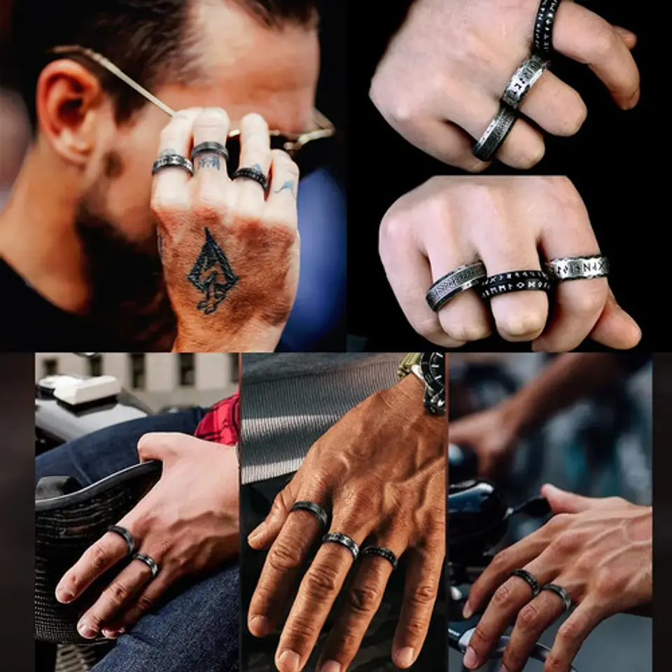 Anillo Clásico Vikingo Color Plata Acero Inoxidable Hombre 31