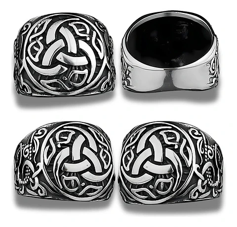  Anillo Vikingo Nudo Dragón Plateado Acero Inoxidable Hombre