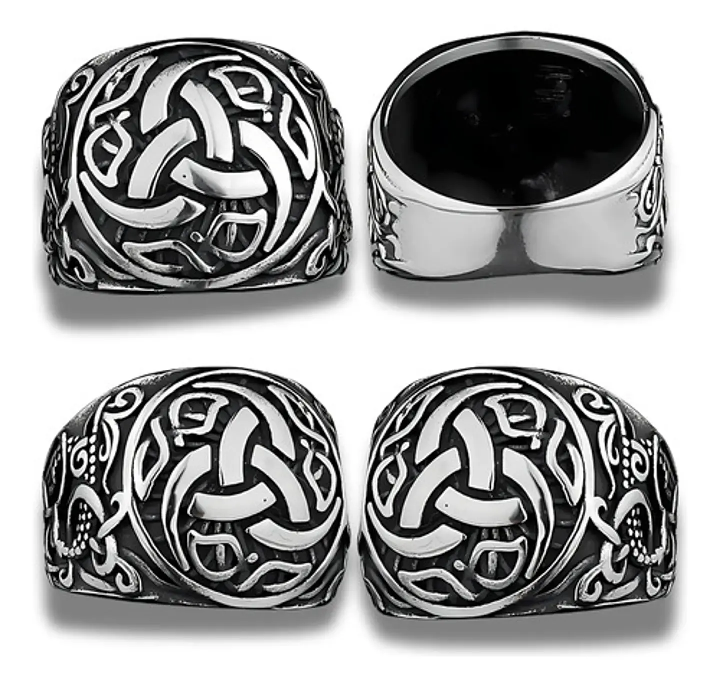  Anillo Vikingo Nudo Dragón Plateado Acero Inoxidable Hombre 2
