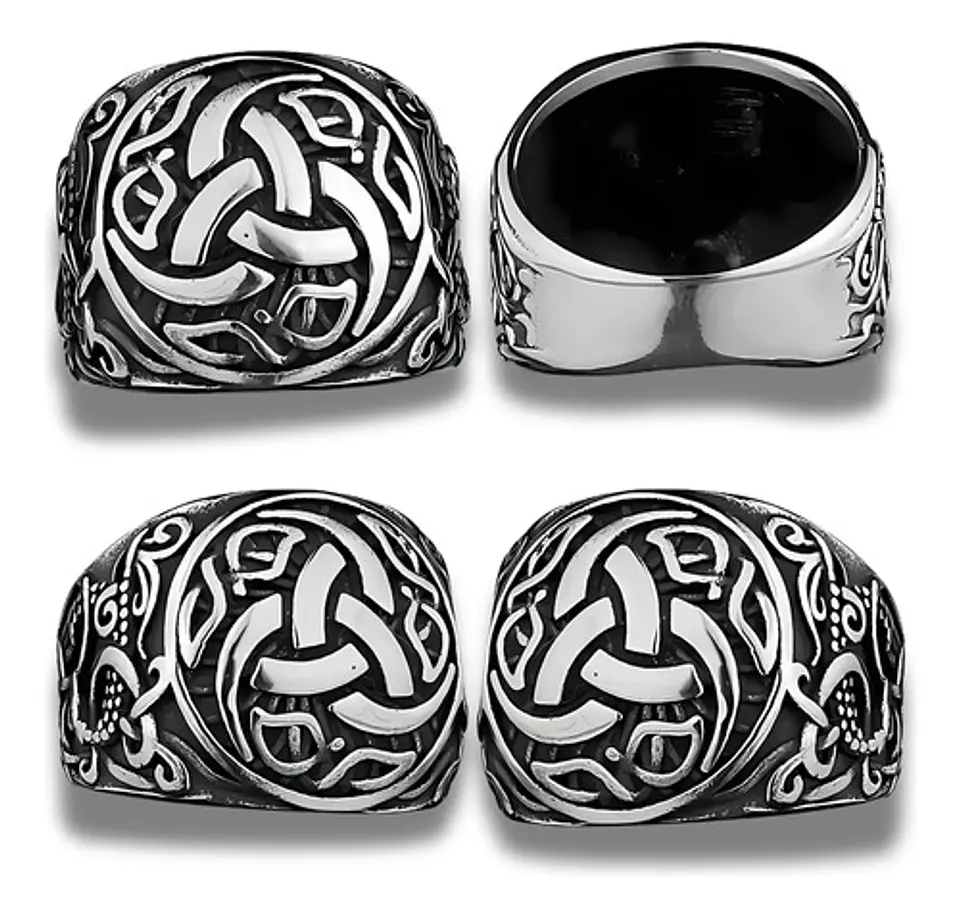  Anillo Vikingo Nudo Dragón Plateado Acero Inoxidable Hombre 2