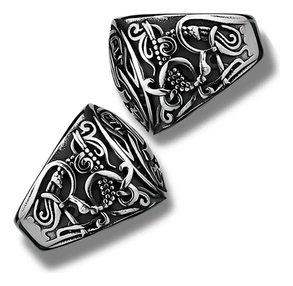  Anillo Vikingo Nudo Dragón Plateado Acero Inoxidable Hombre 3