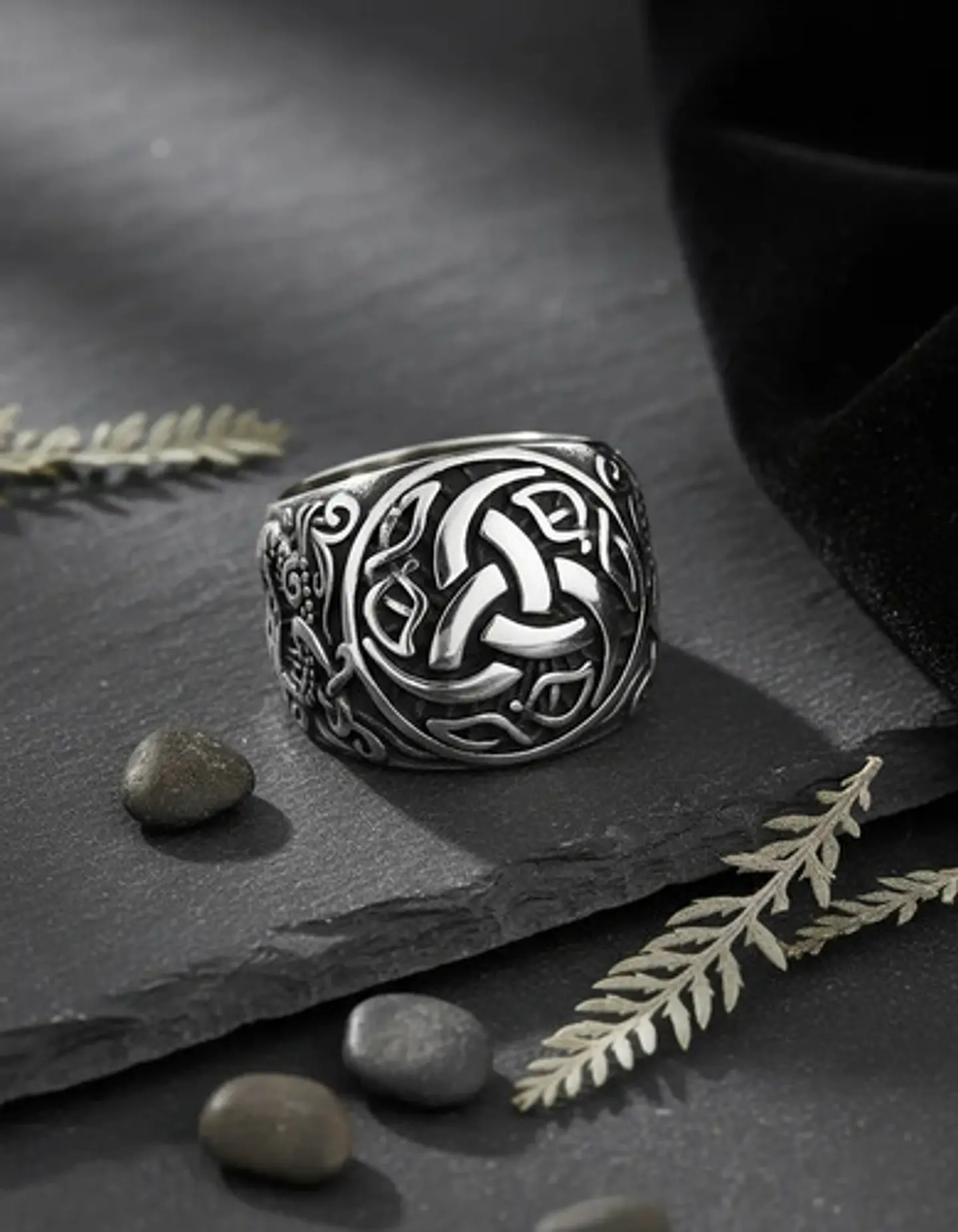  Anillo Vikingo Nudo Dragón Plateado Acero Inoxidable Hombre 6