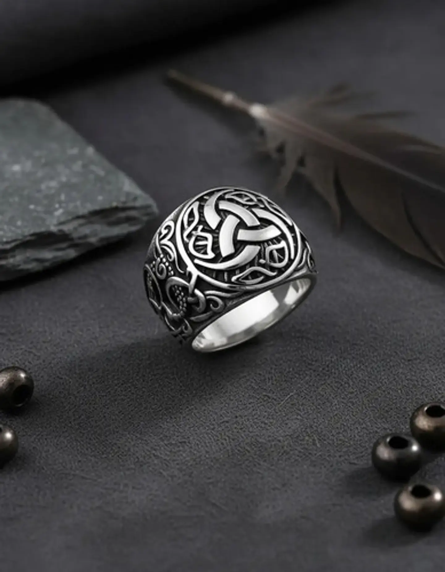  Anillo Vikingo Nudo Dragón Plateado Acero Inoxidable Hombre 8
