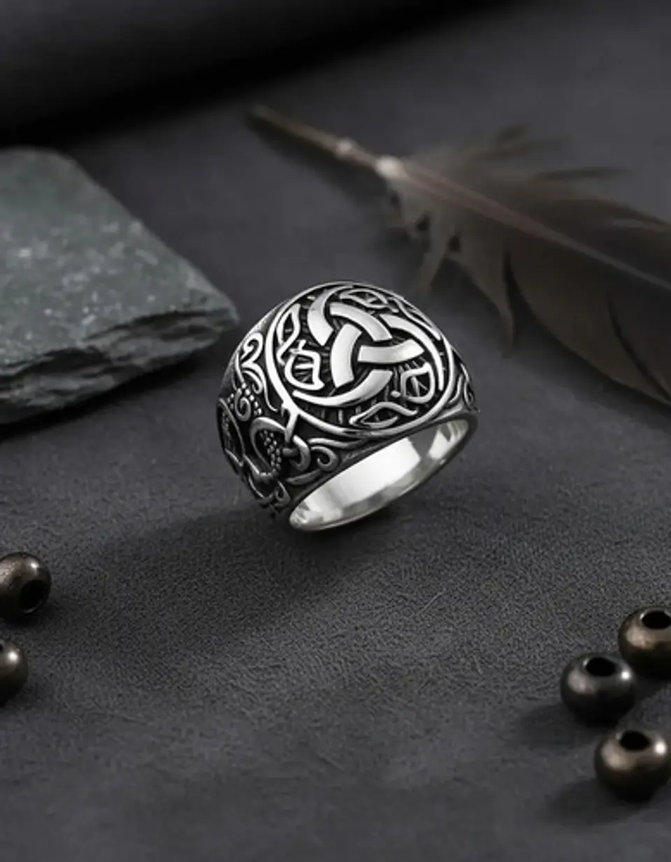  Anillo Vikingo Nudo Dragón Plateado Acero Inoxidable Hombre 8