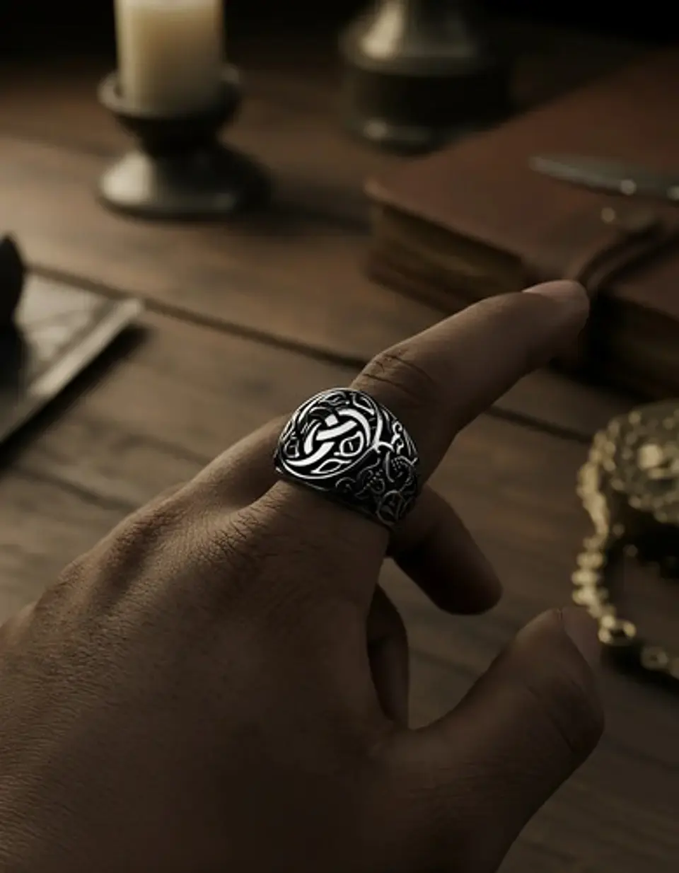  Anillo Vikingo Nudo Dragón Plateado Acero Inoxidable Hombre 9