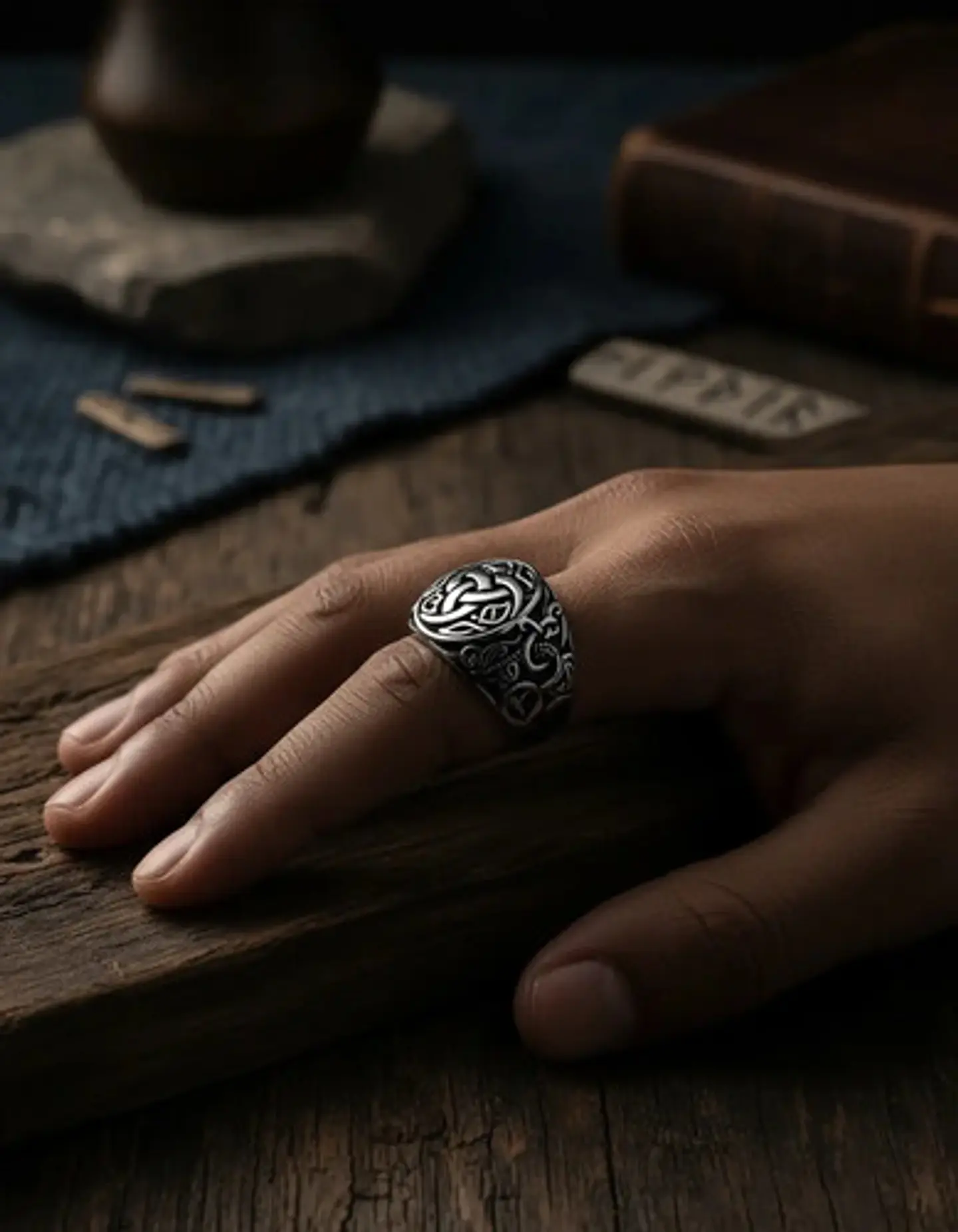  Anillo Vikingo Nudo Dragón Plateado Acero Inoxidable Hombre 10