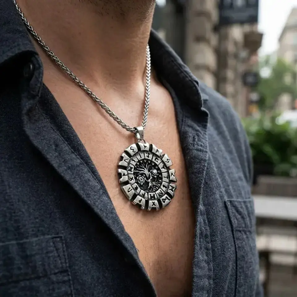 Collar Vikingo Acero Para Hombre Dije Yggdrasil Árbol Vida 11