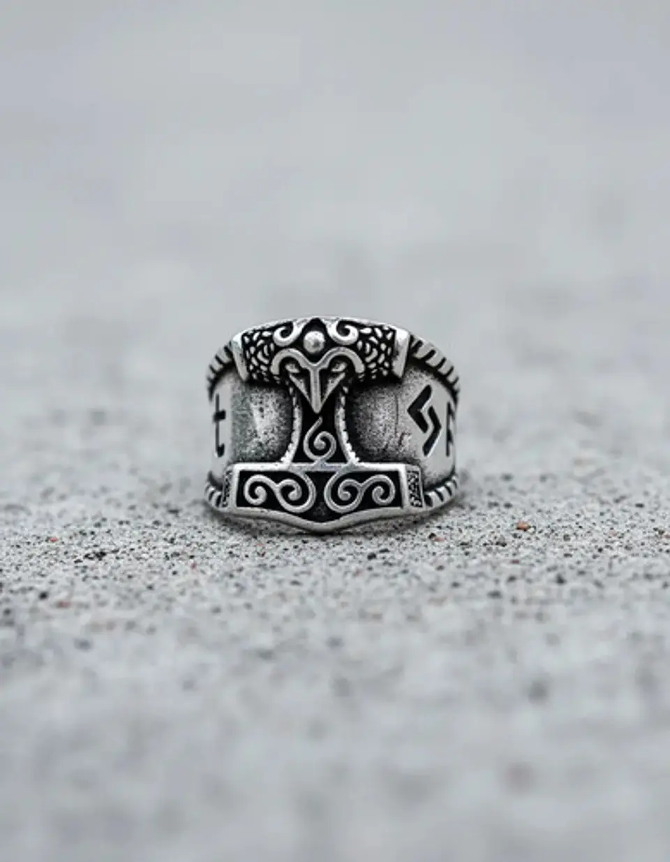 Anillo Para Hombres Vikingo Mjolnir Thor Nórdico Runas Acero 3