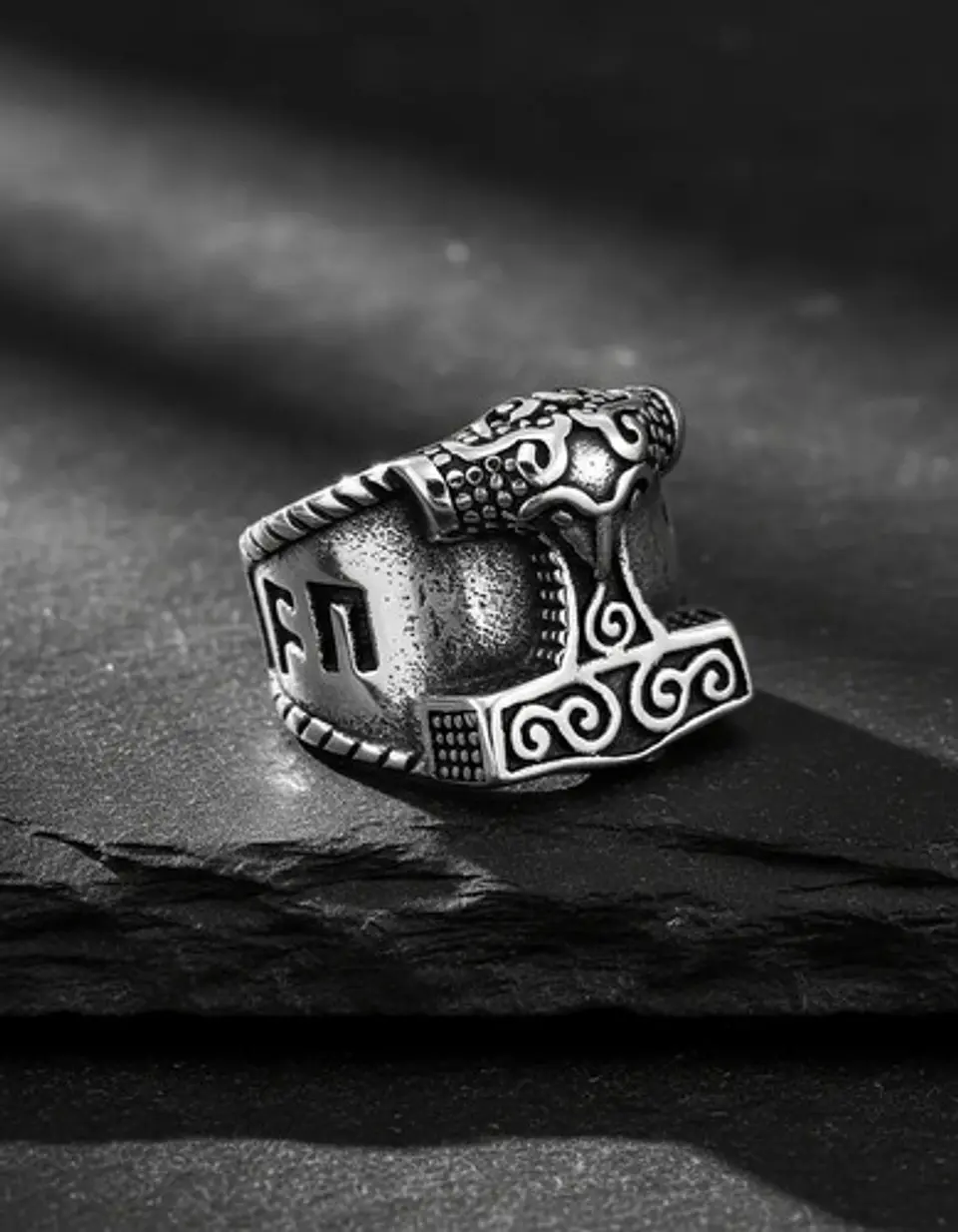 Anillo Para Hombres Vikingo Mjolnir Thor Nórdico Runas Acero 4