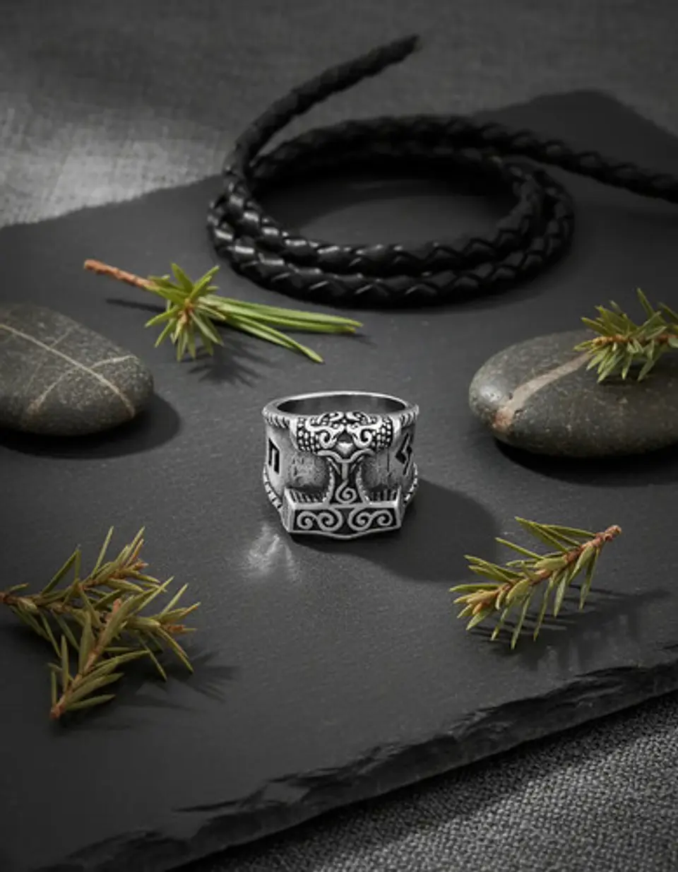 Anillo Para Hombres Vikingo Mjolnir Thor Nórdico Runas Acero 6
