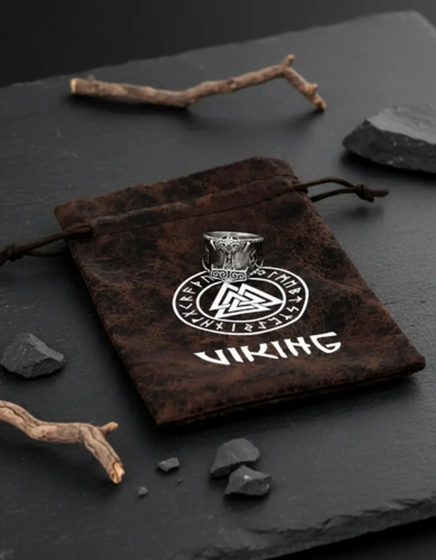 Anillo Para Hombres Vikingo Mjolnir Thor Nórdico Runas Acero 8