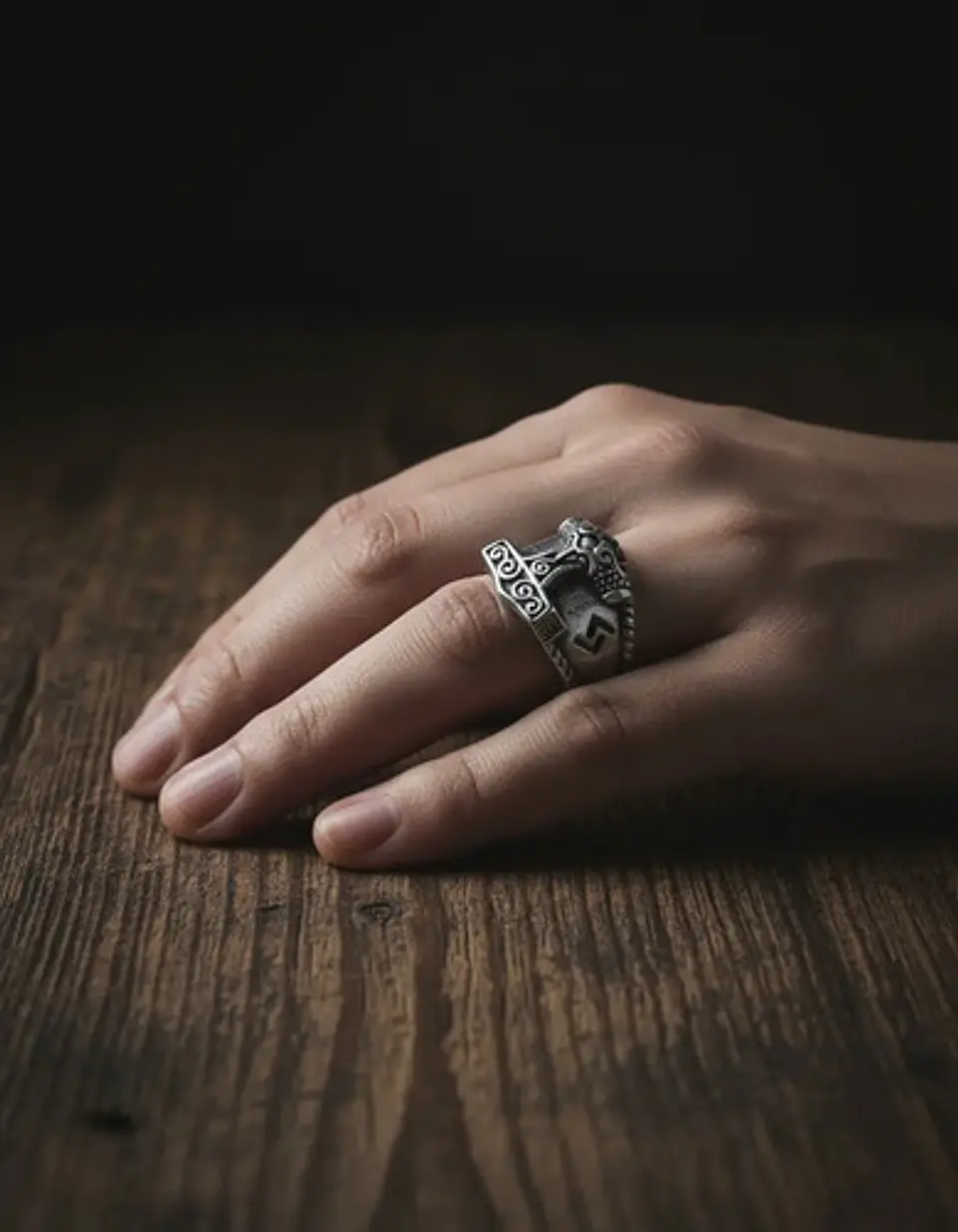 Anillo Para Hombres Vikingo Mjolnir Thor Nórdico Runas Acero 9