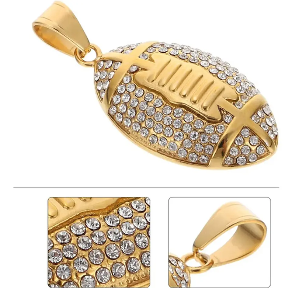 Collar Balon Futbol Americano Dorado Acero Inoxidable Hombre 2