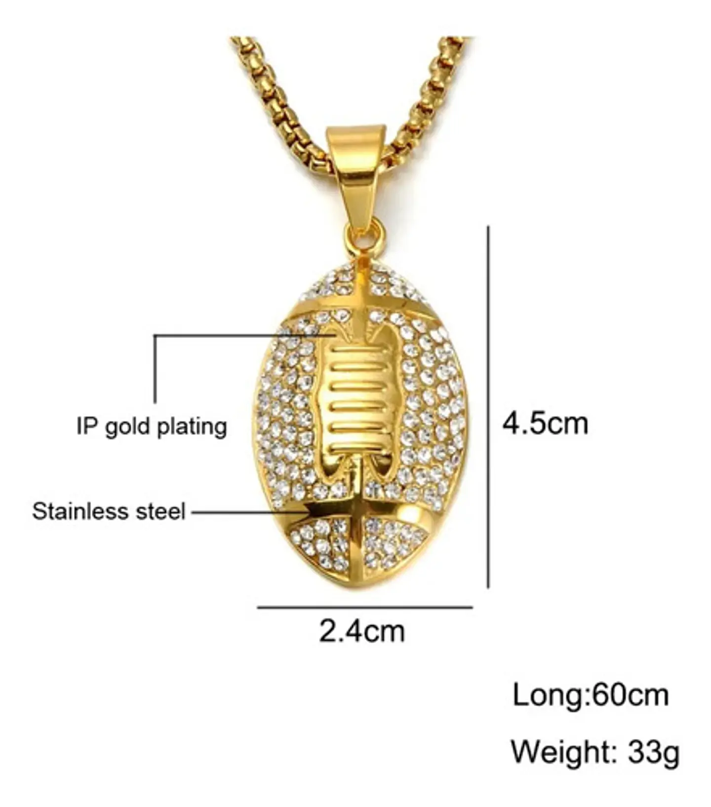 Collar Balon Futbol Americano Dorado Acero Inoxidable Hombre 4