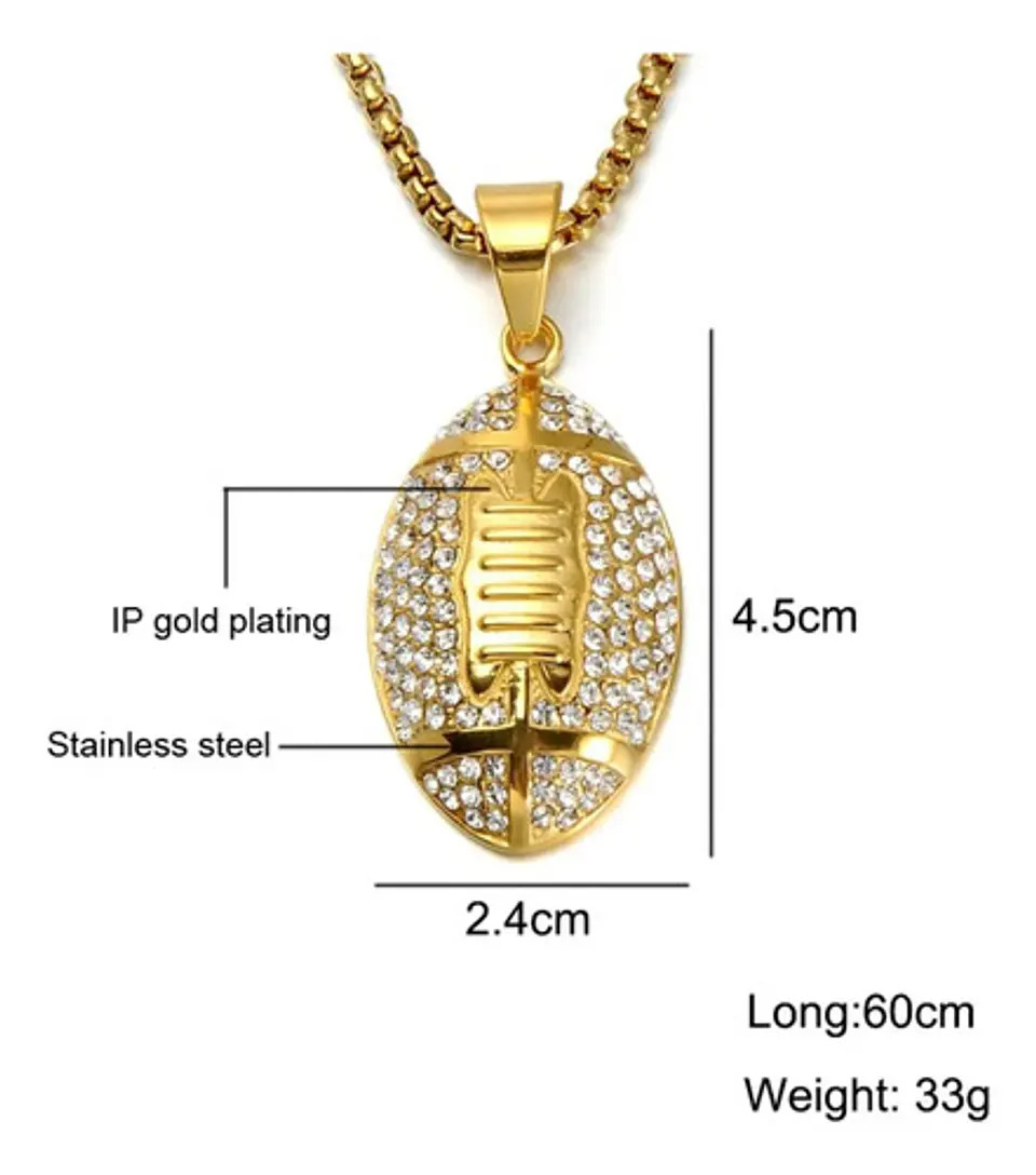 Collar Balon Futbol Americano Dorado Acero Inoxidable Hombre 4