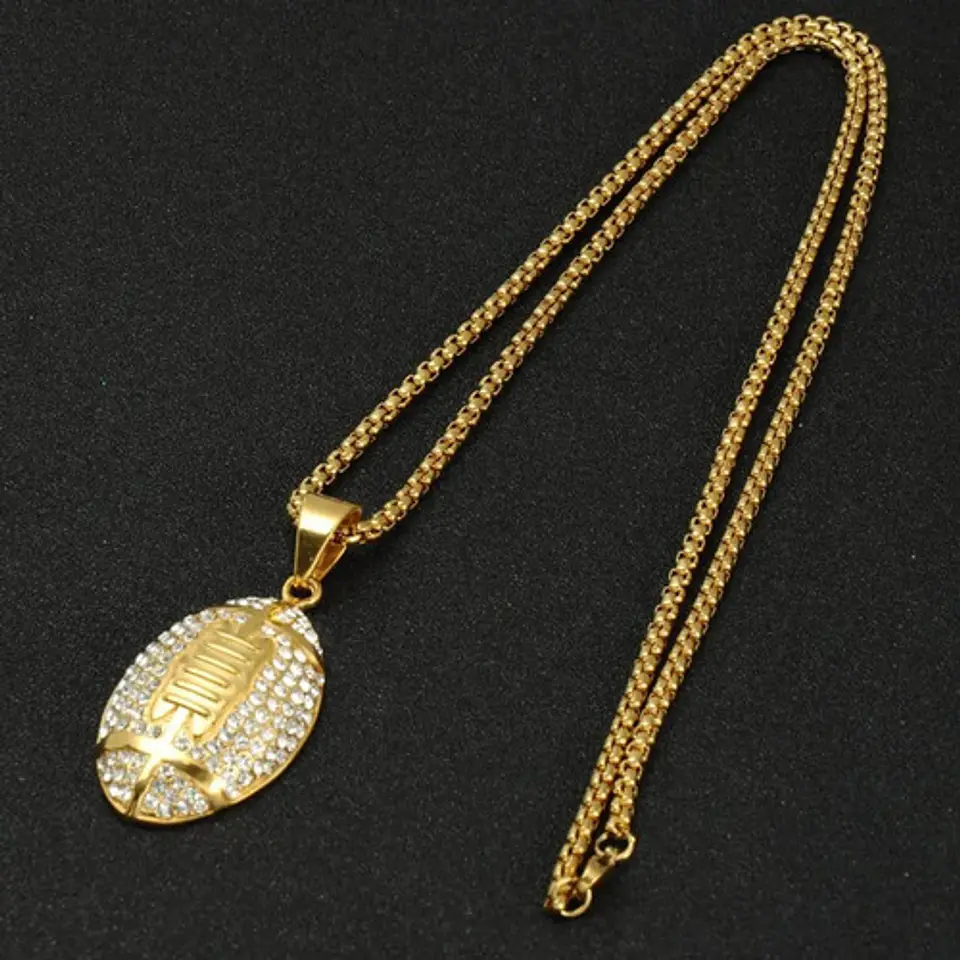 Collar Balon Futbol Americano Dorado Acero Inoxidable Hombre 7