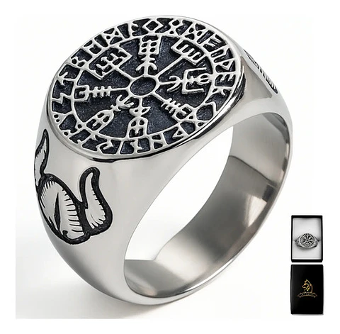 Anillo Para Hombres Vikingo Vegvisir Color Plata De Acero