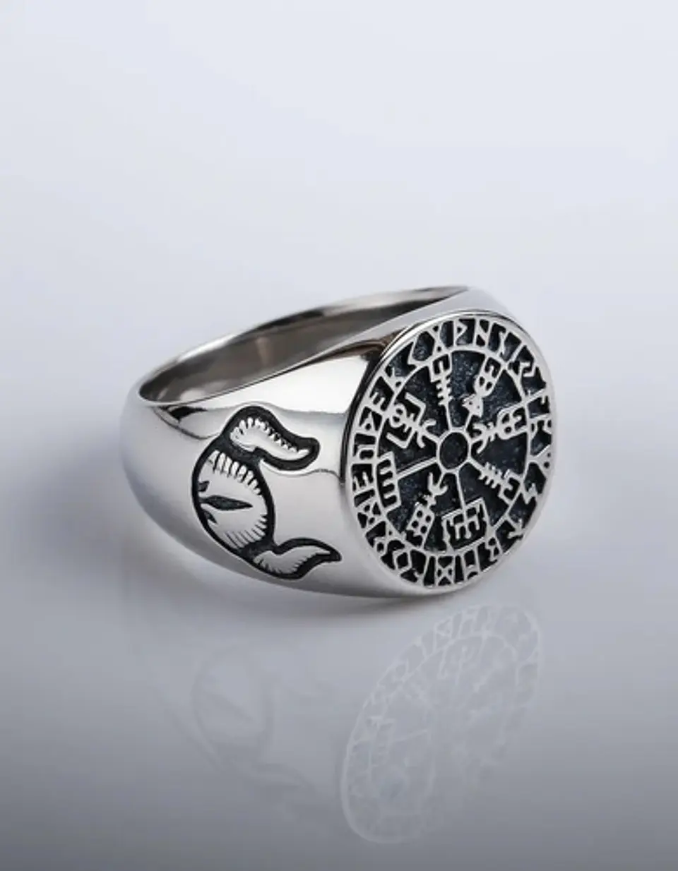 Anillo Para Hombres Vikingo Vegvisir Color Plata De Acero 2
