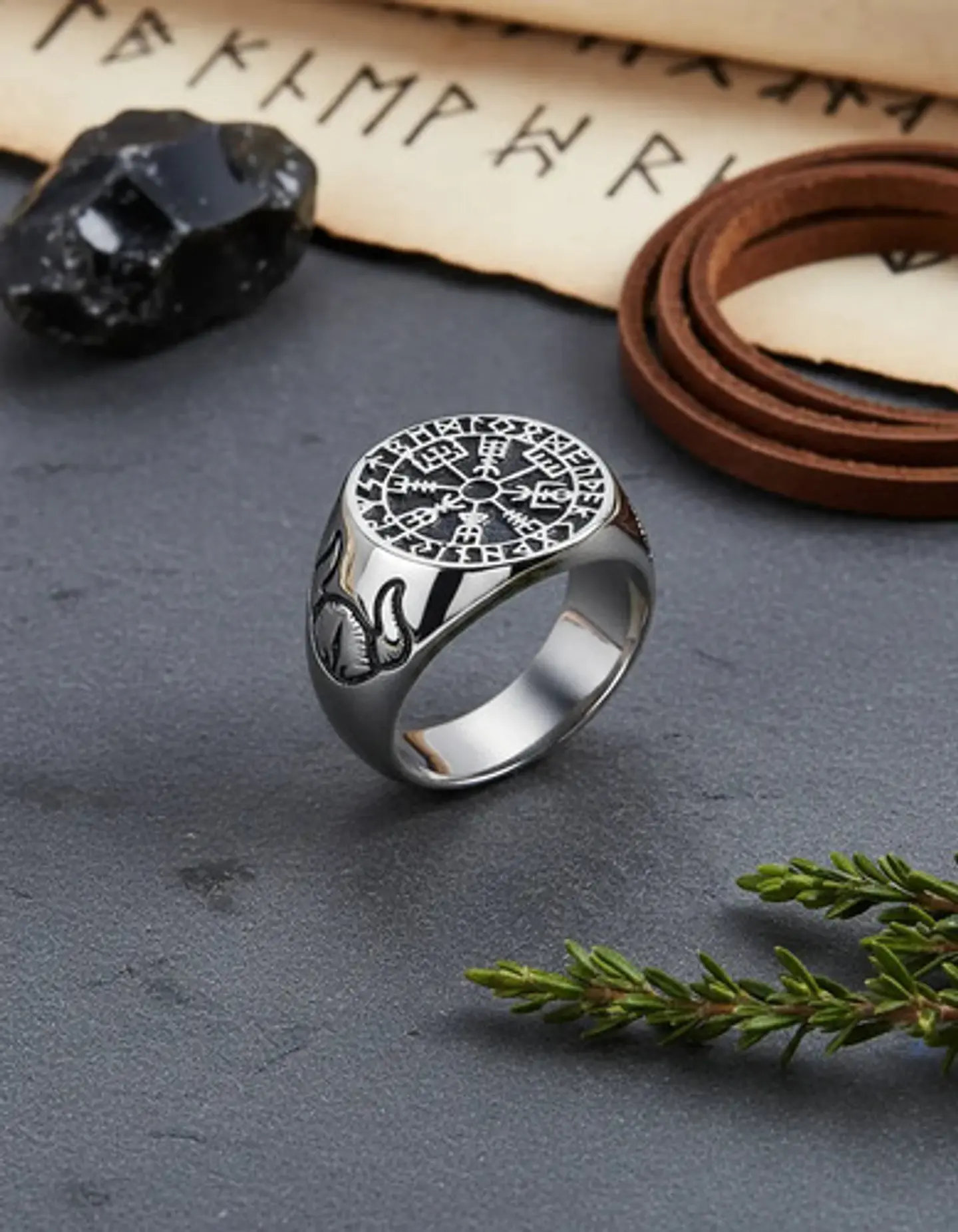 Anillo Para Hombres Vikingo Vegvisir Color Plata De Acero 3