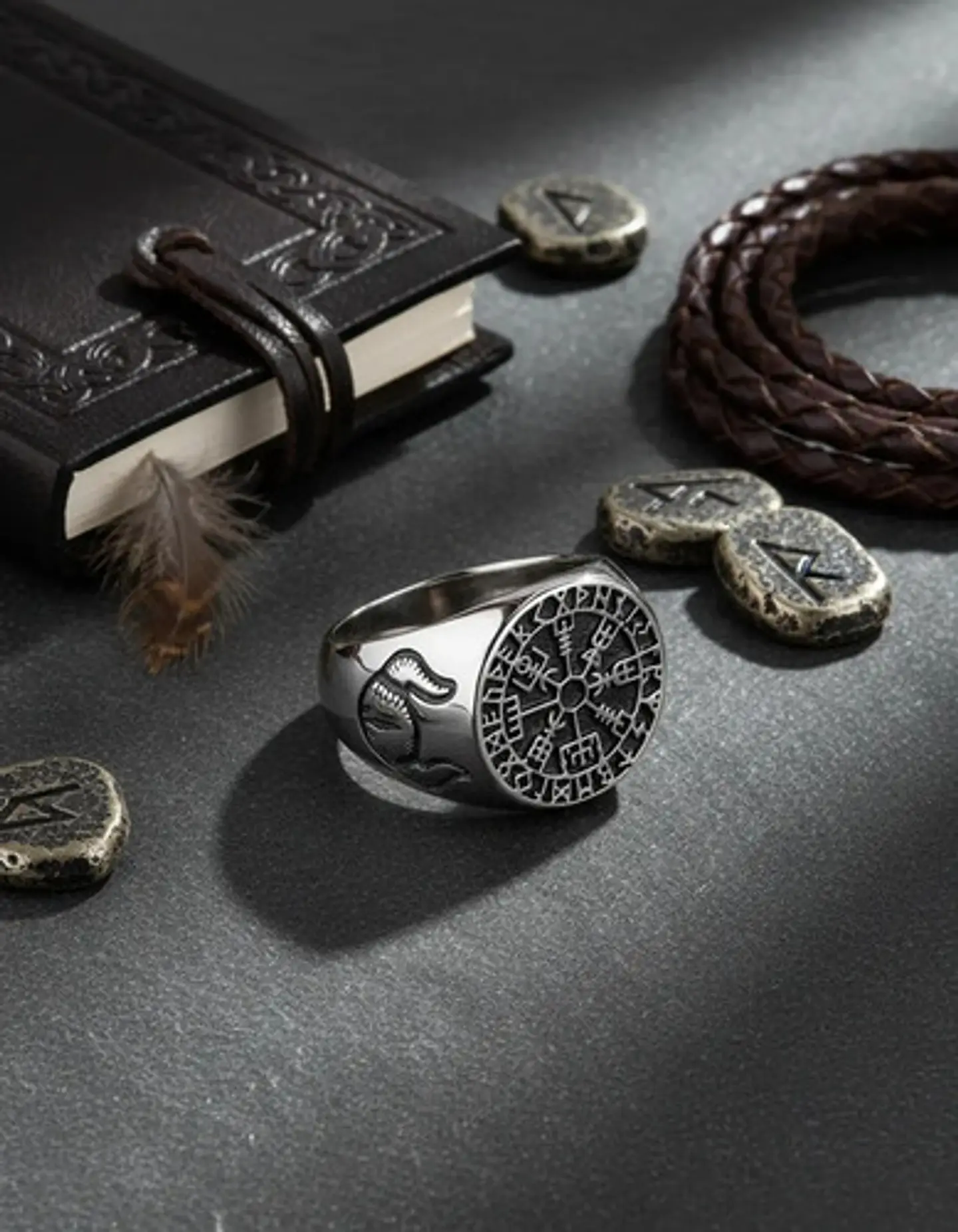 Anillo Para Hombres Vikingo Vegvisir Color Plata De Acero 4