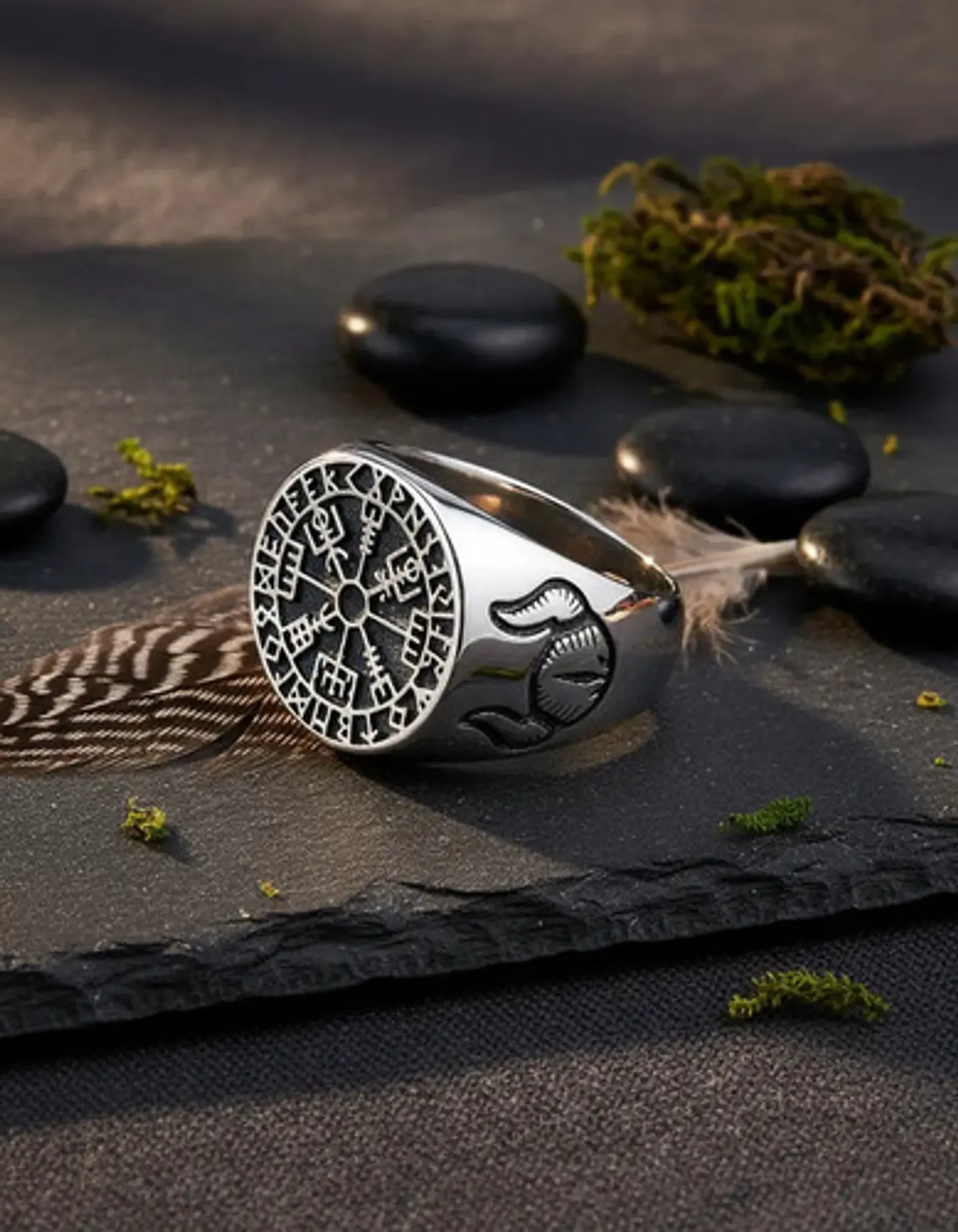 Anillo Para Hombres Vikingo Vegvisir Color Plata De Acero 5