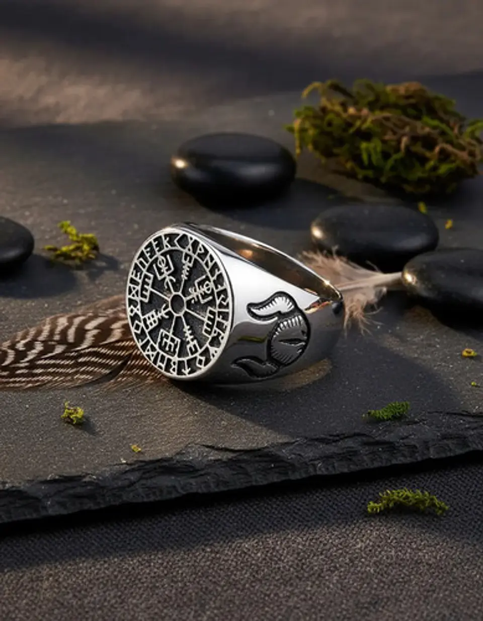 Anillo Para Hombres Vikingo Vegvisir Color Plata De Acero 5
