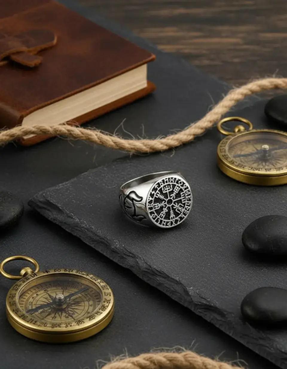 Anillo Para Hombres Vikingo Vegvisir Color Plata De Acero 7