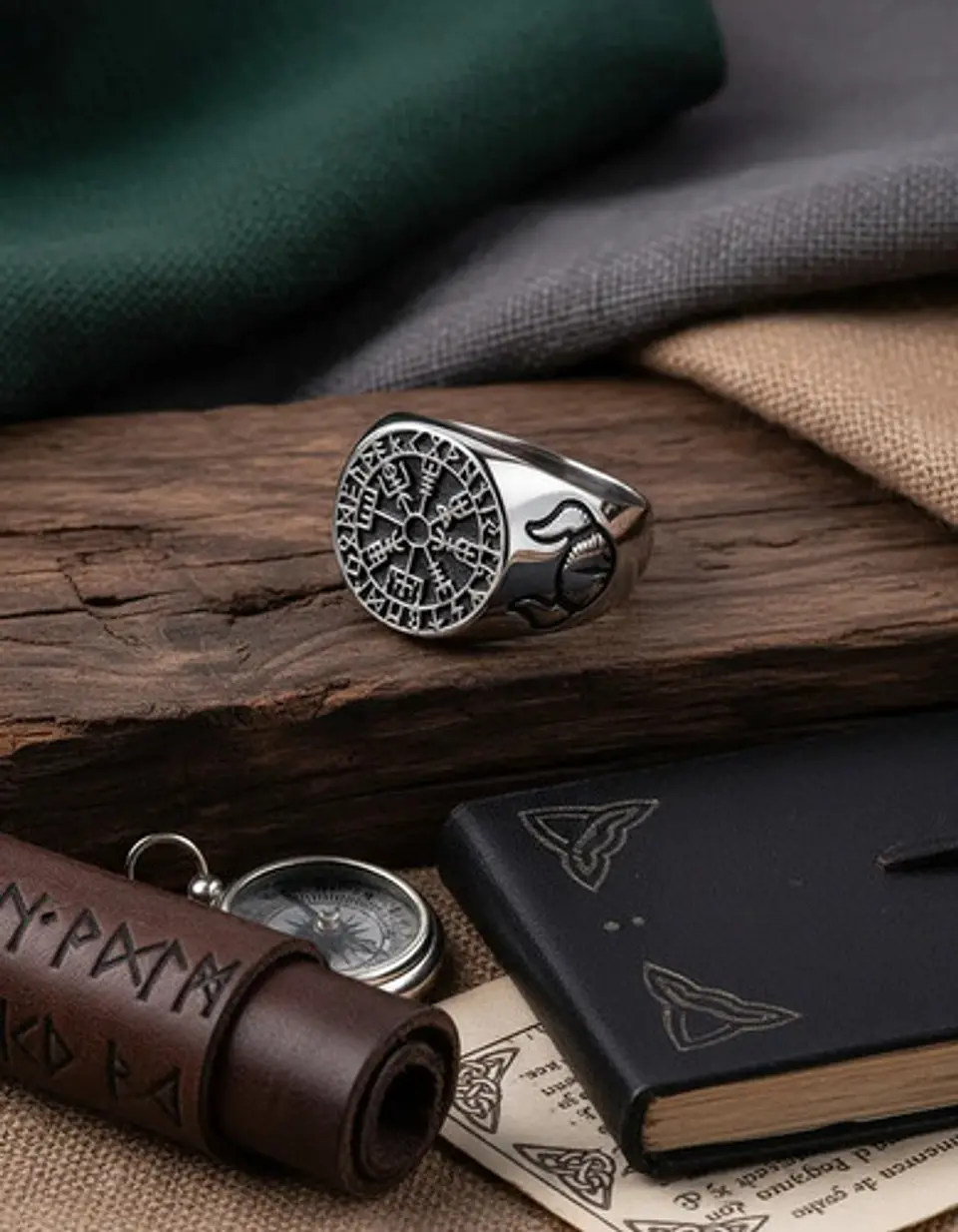 Anillo Para Hombres Vikingo Vegvisir Color Plata De Acero 8