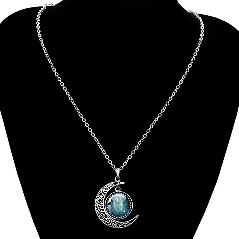 Collar Para Mujer Dije Cabujon Cristal Luna Signos Zodiacal