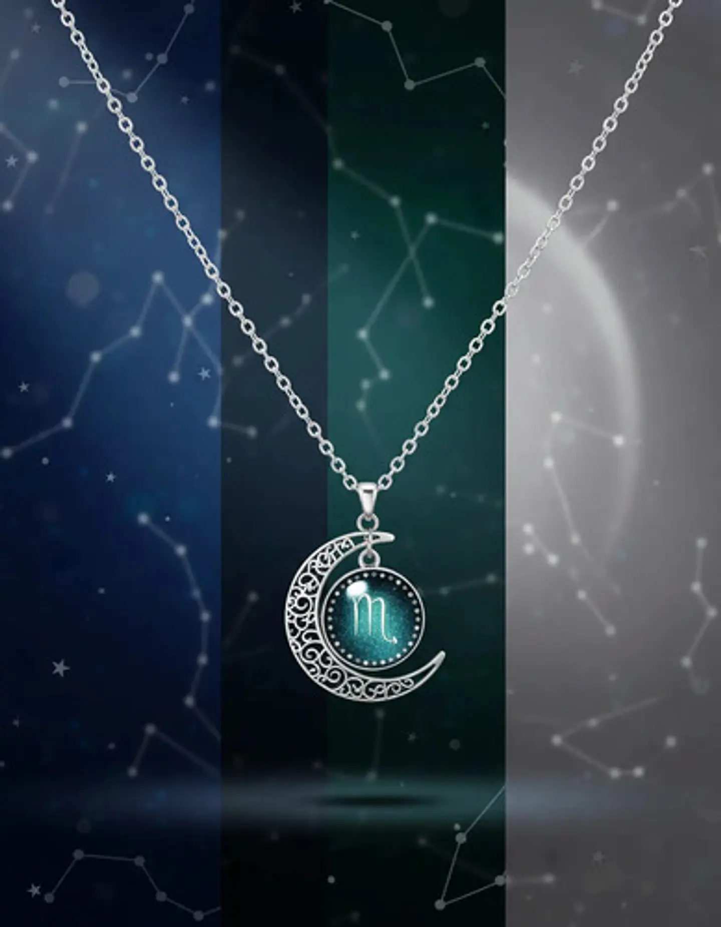 Collar Para Mujer Dije Cabujon Cristal Luna Signos Zodiacal 5