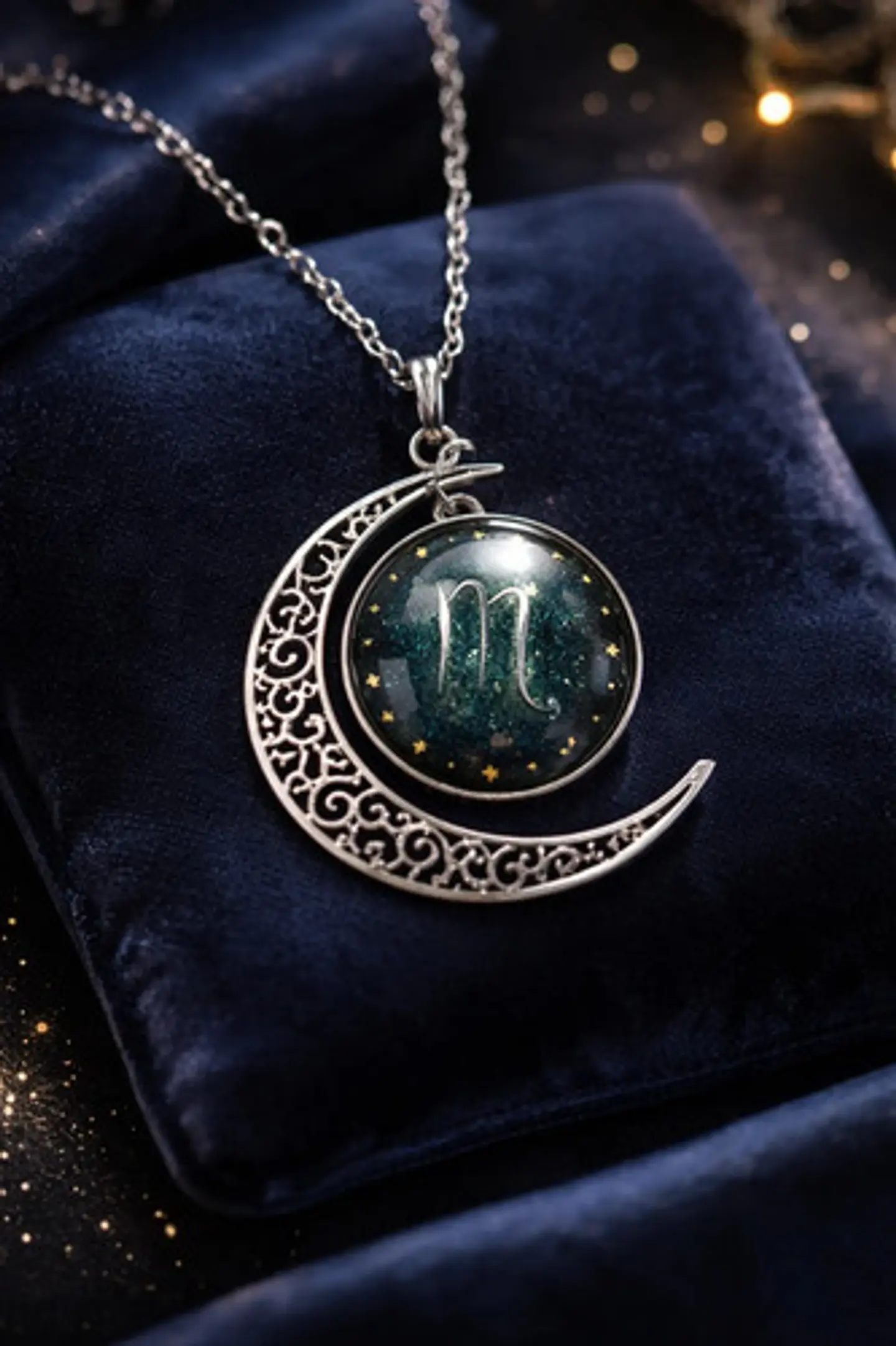 Collar Para Mujer Dije Cabujon Cristal Luna Signos Zodiacal 8