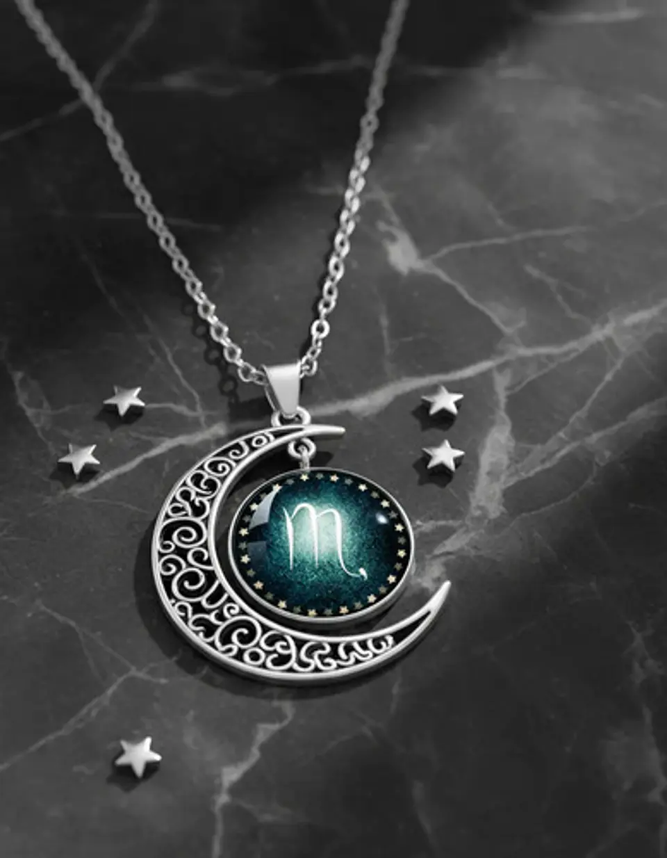 Collar Para Mujer Dije Cabujon Cristal Luna Signos Zodiacal 9
