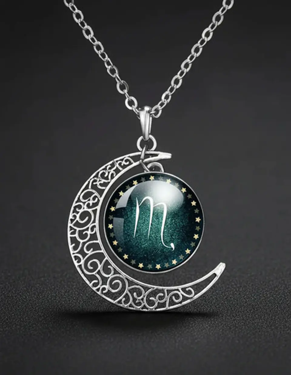 Collar Para Mujer Dije Cabujon Cristal Luna Signos Zodiacal 10
