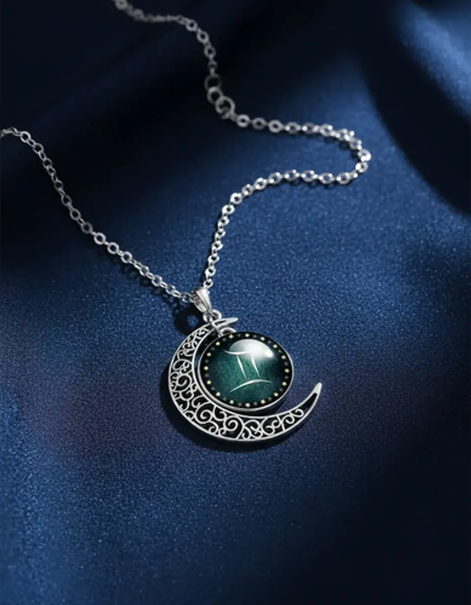 Collar Para Mujer Dije Cabujon Cristal Luna Signos Zodiacal 14