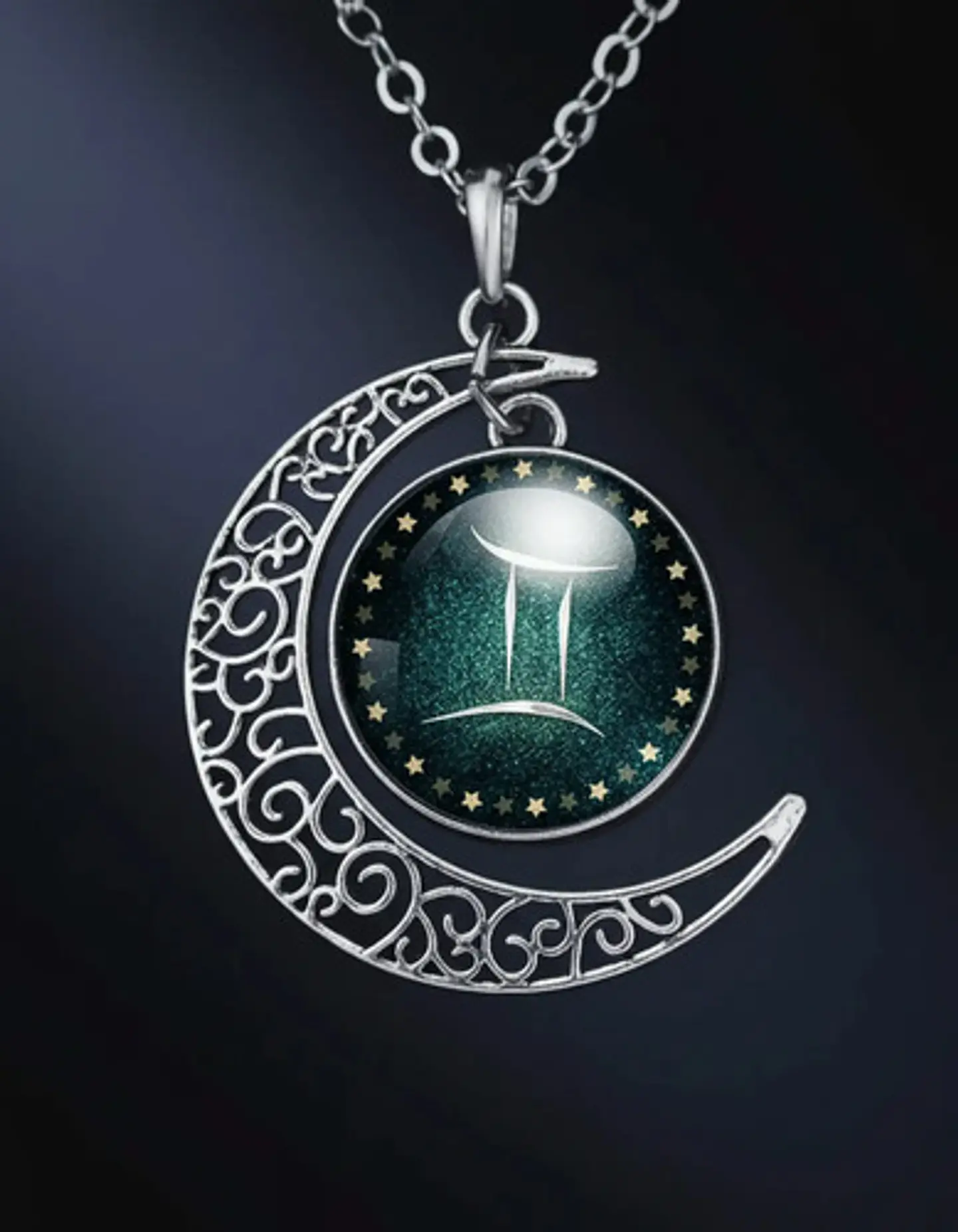 Collar Para Mujer Dije Cabujon Cristal Luna Signos Zodiacal 15