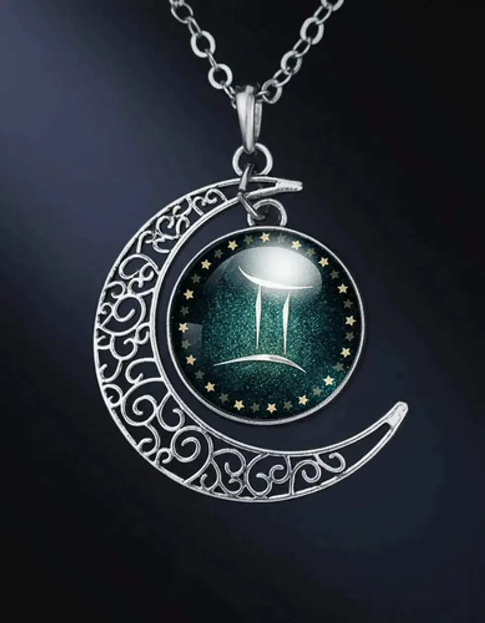 Collar Para Mujer Dije Cabujon Cristal Luna Signos Zodiacal 15