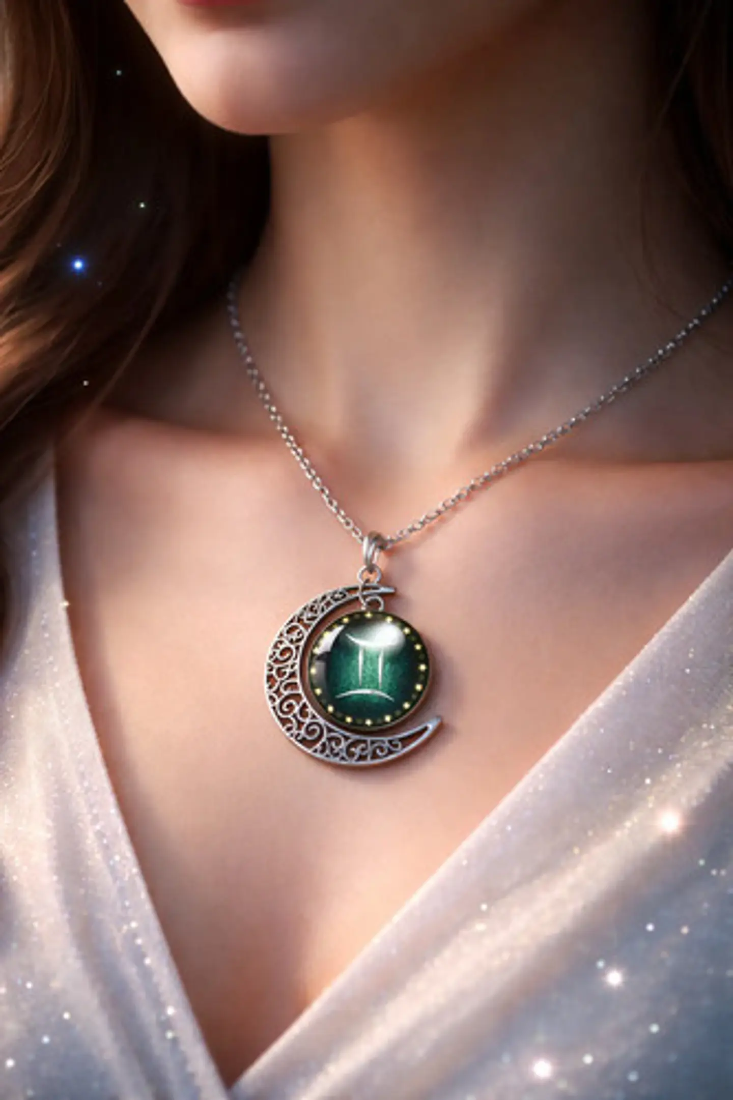 Collar Para Mujer Dije Cabujon Cristal Luna Signos Zodiacal 16